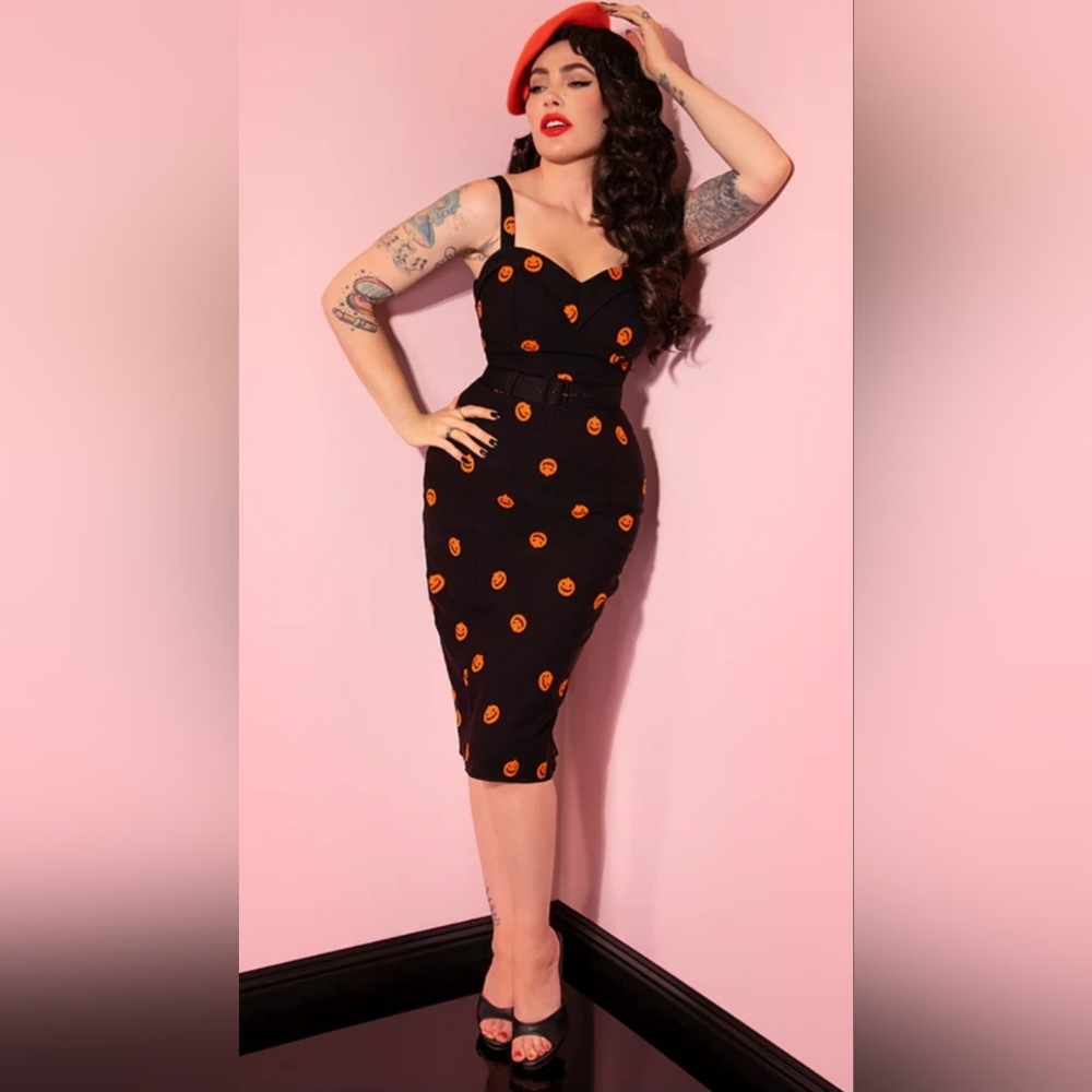 Vixen by Micheline Pitt pinup pumpkin wiggle dress size xl retro goth punk